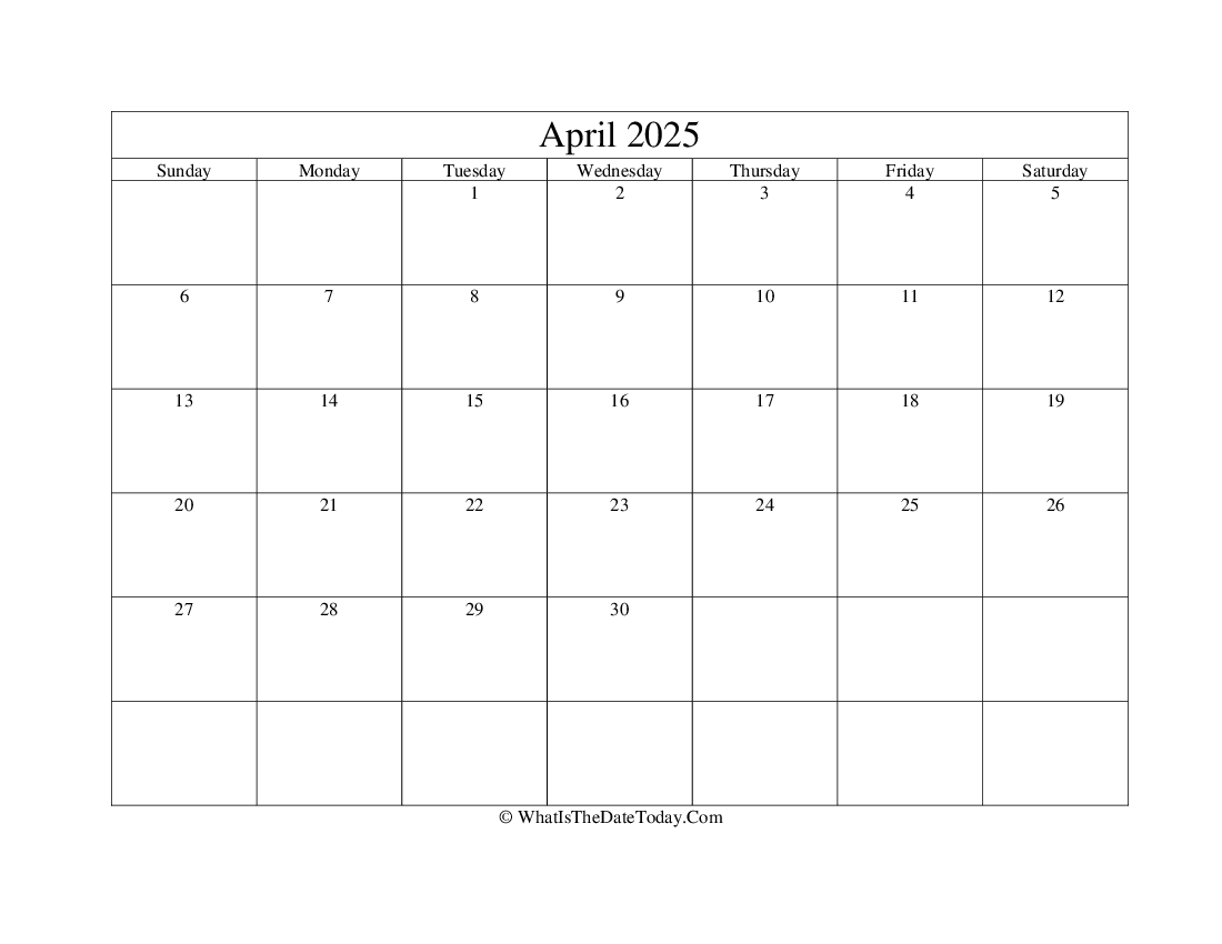 april 2025 Editable Calendar