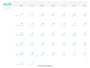 august 2018 editable calendar