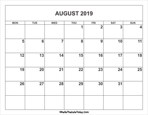 august 2019 calendar
