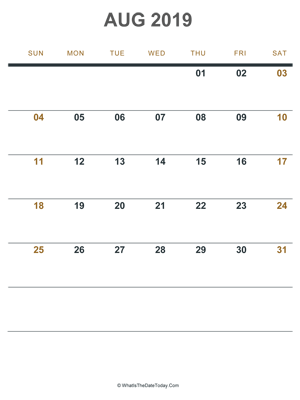 august 2019 printable calendar