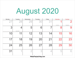 august 2020 calendar printable with holidays