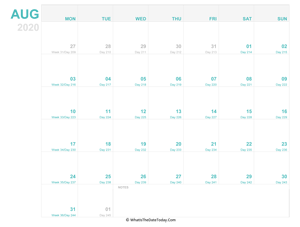 august 2020 editable calendar