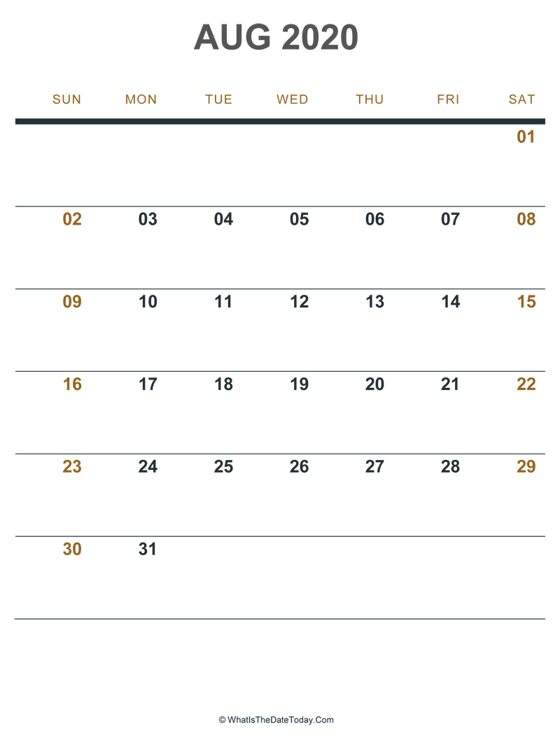 august 2020 printable calendar (portrait layout)