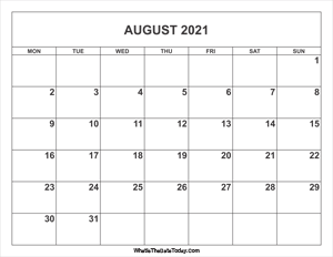august 2021 calendar