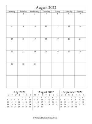 august 2022 editable calendar (vertical layout)