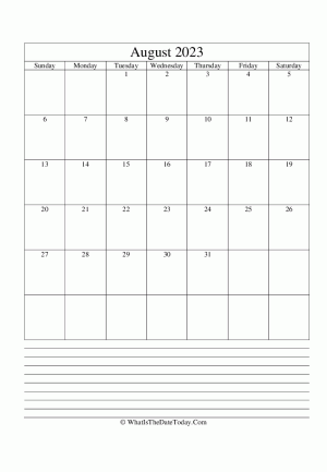 august 2023 calendar editable with notes