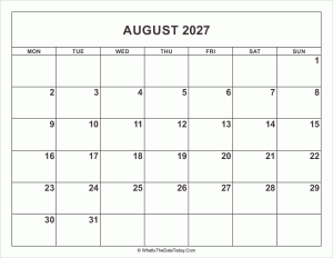 august 2027 calendar