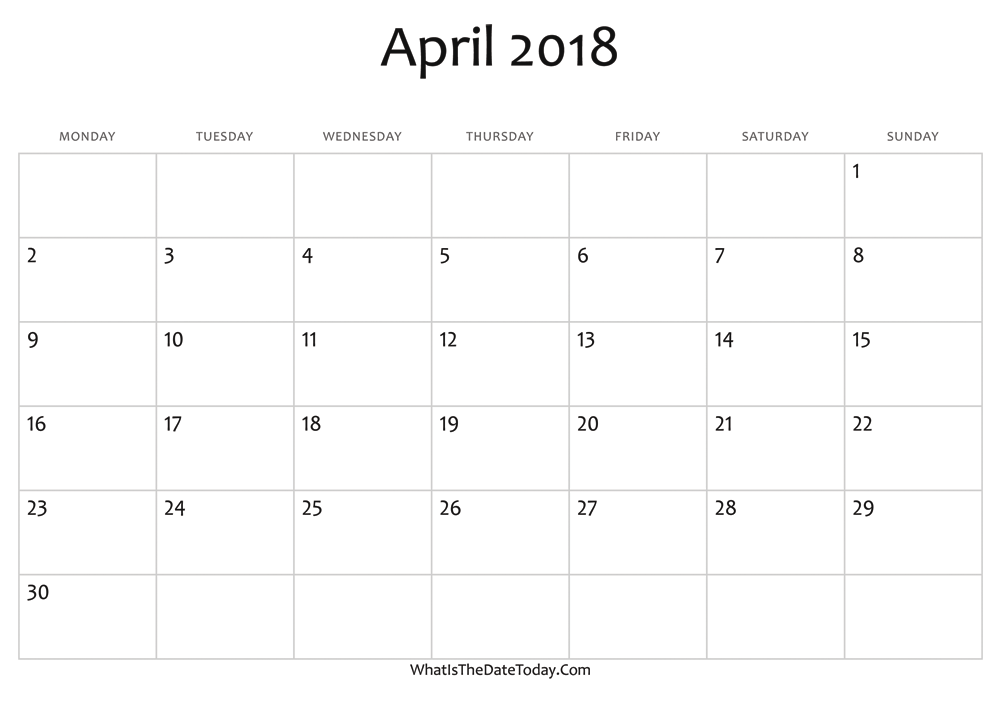 blank april calendar 2018 editable