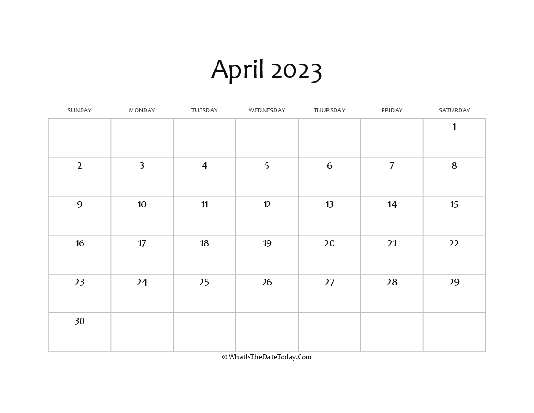 blank april calendar 2023 editable