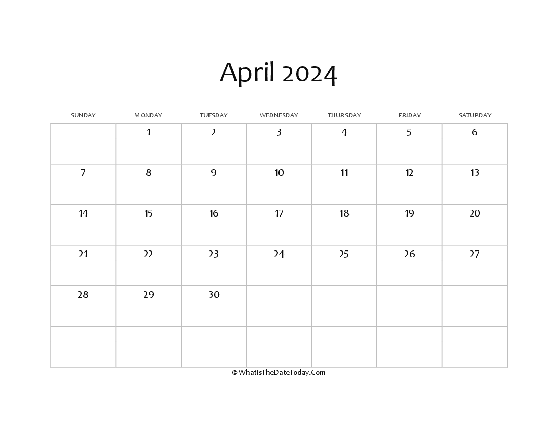 blank april calendar 2024 editable