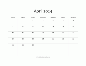 blank april calendar 2024 editable