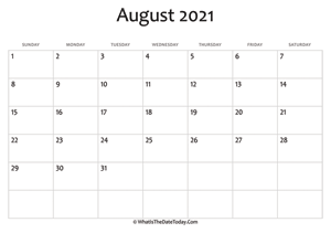 blank august calendar 2021 editable