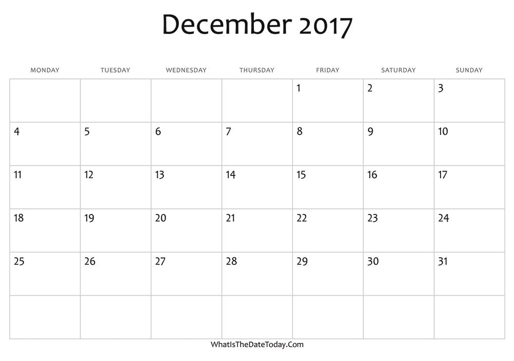 blank december calendar 2017 editable