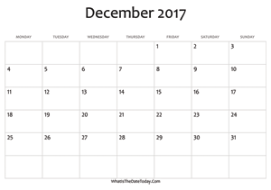 blank december calendar 2017 editable