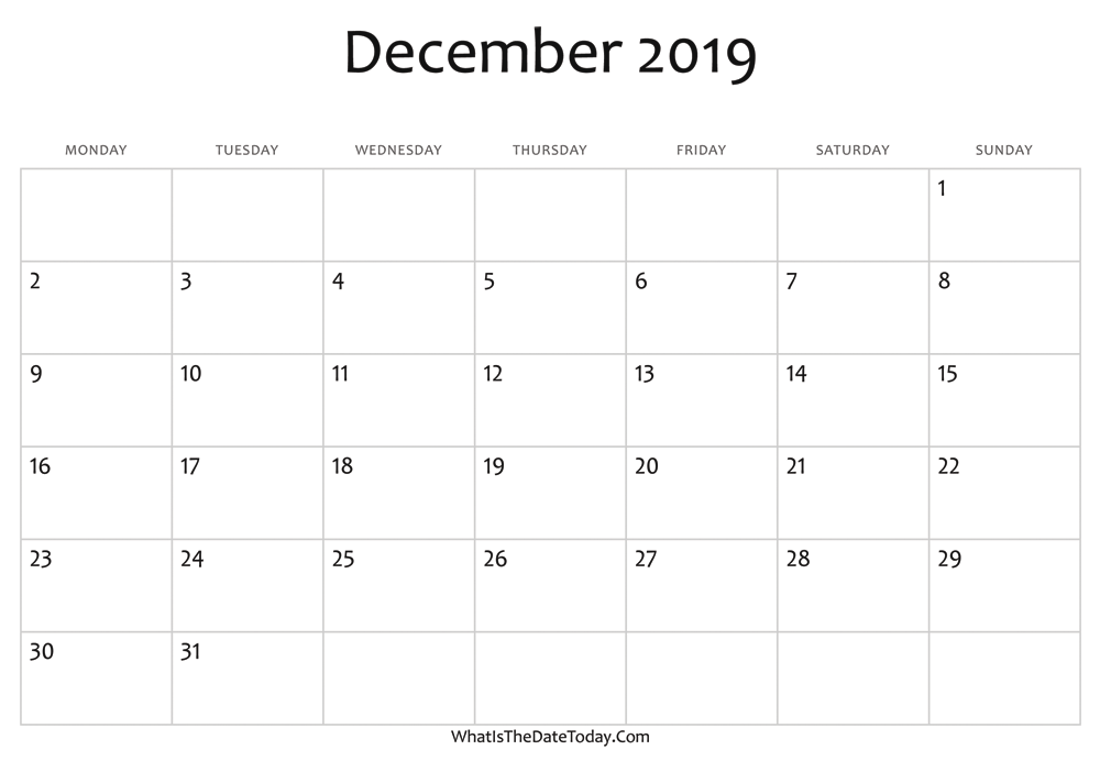 blank december calendar 2019 editable