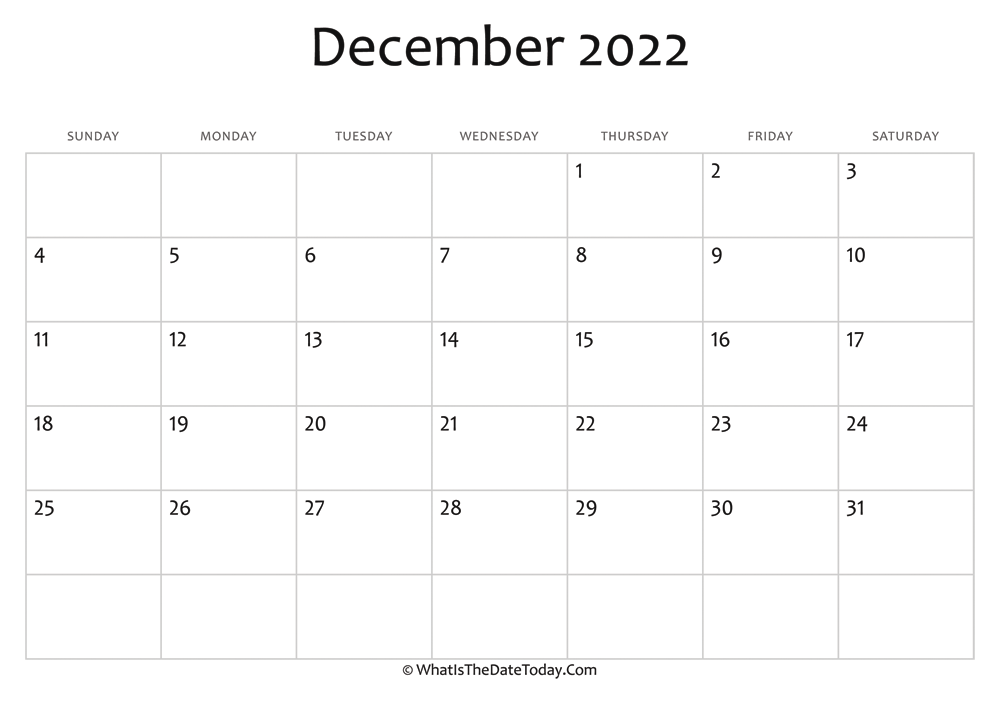 blank december calendar 2022 editable