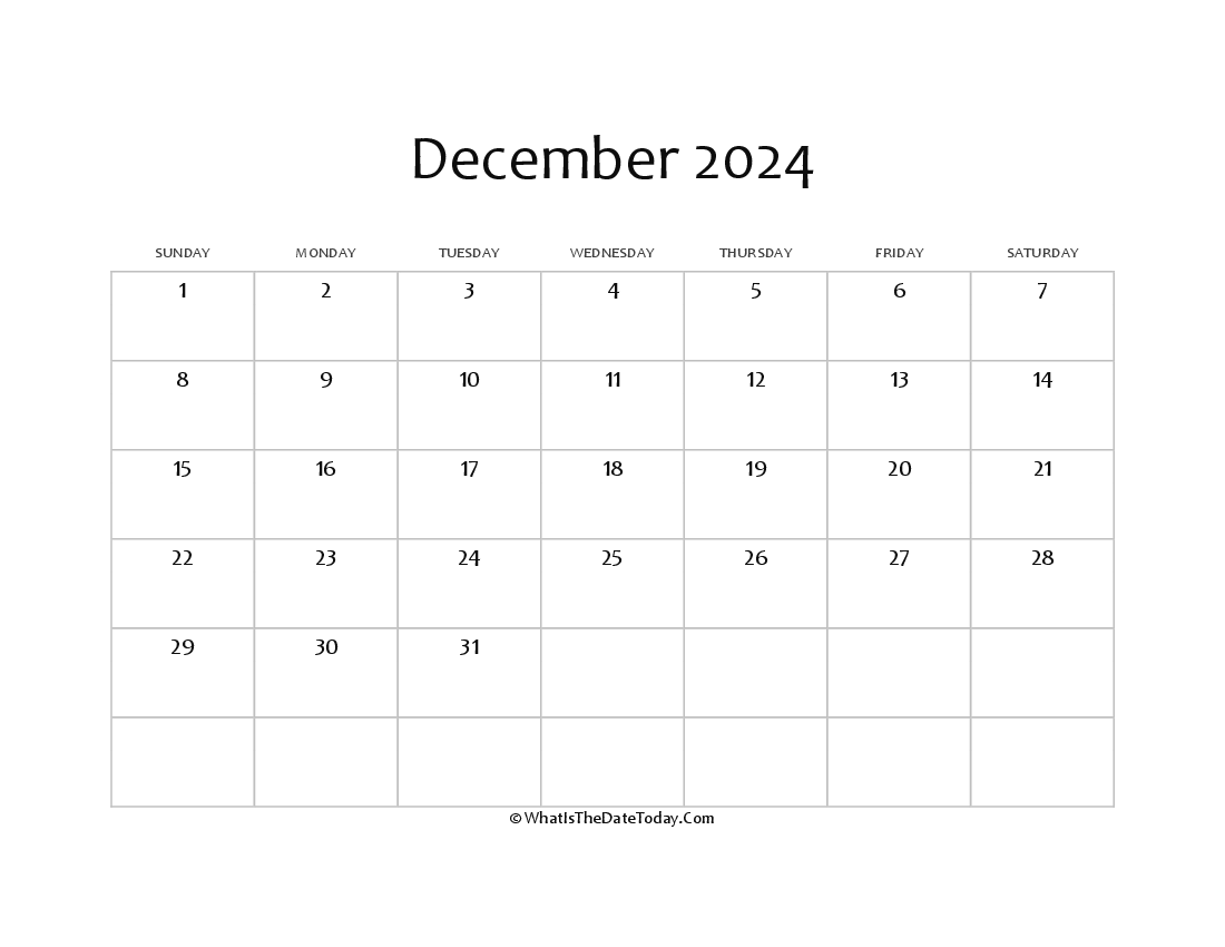 blank december calendar 2024 editable