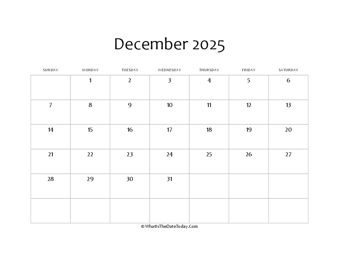 blank december calendar 2025 editable