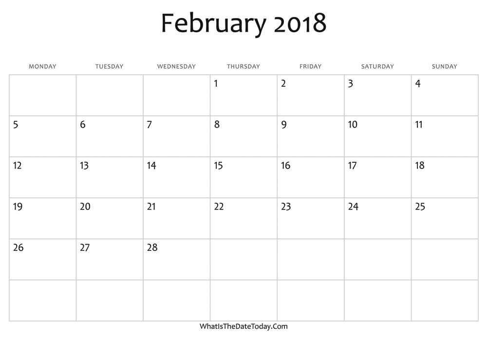 blank february calendar 2018 editable