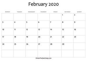 blank february calendar 2020 editable