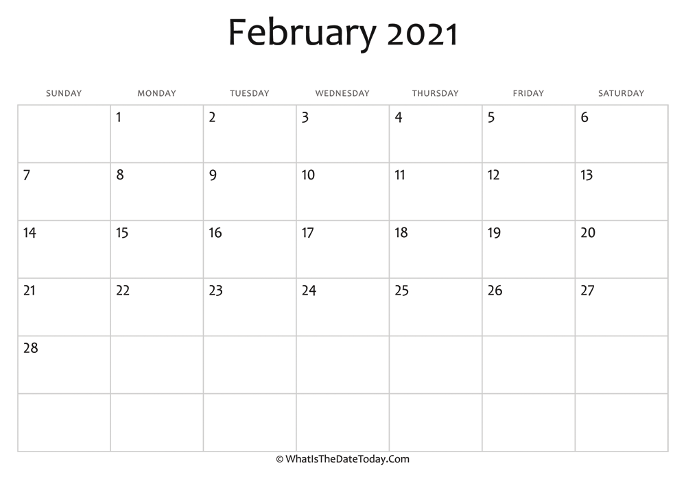 blank february calendar 2021 editable