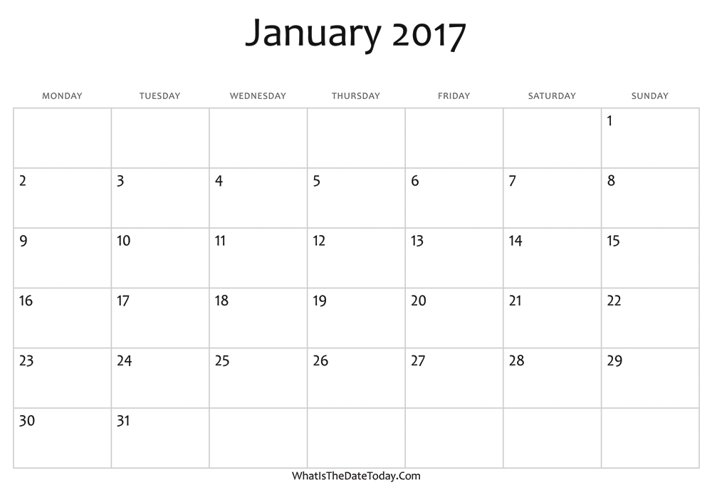 blank january calendar 2017 editable