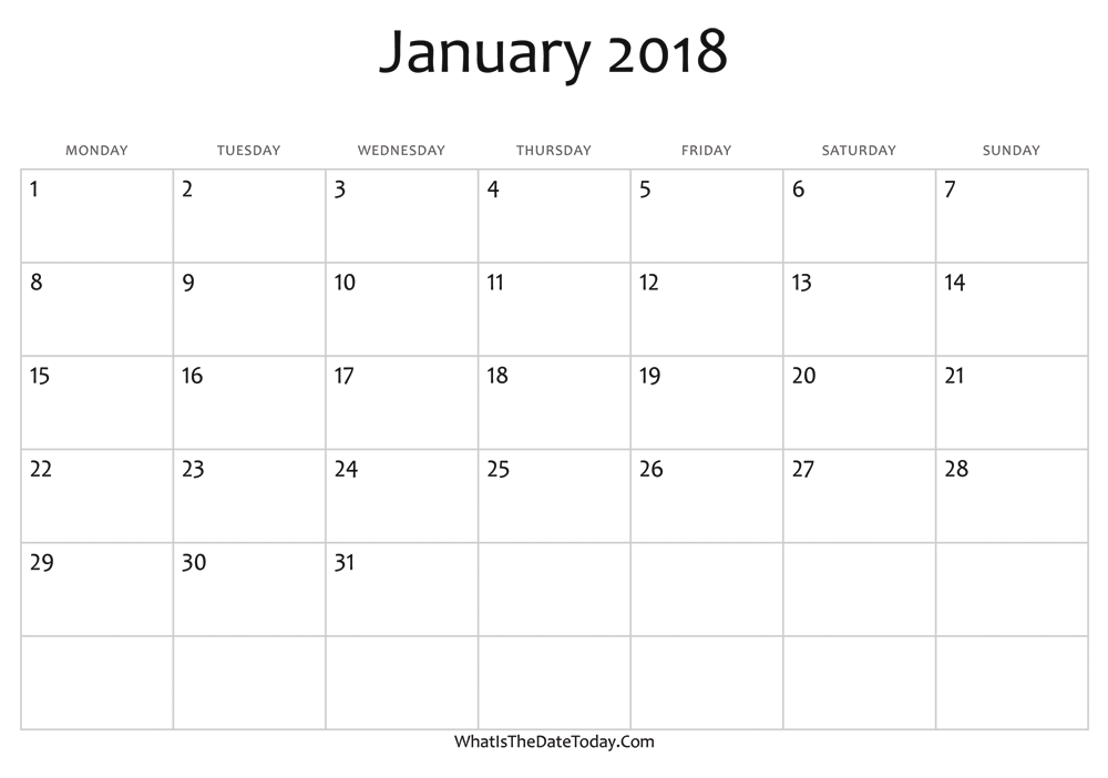 blank january calendar 2018 editable