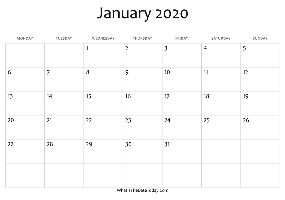 blank january calendar 2020 editable