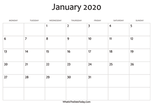 blank january calendar 2020 editable