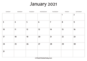 blank january calendar 2021 editable
