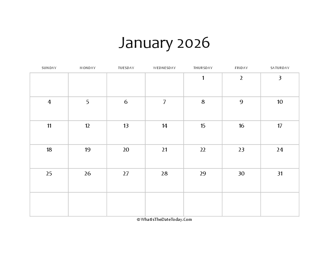 blank january calendar 2026 editable