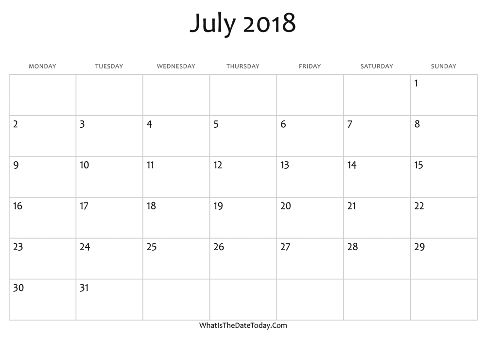 blank july calendar 2018 editable