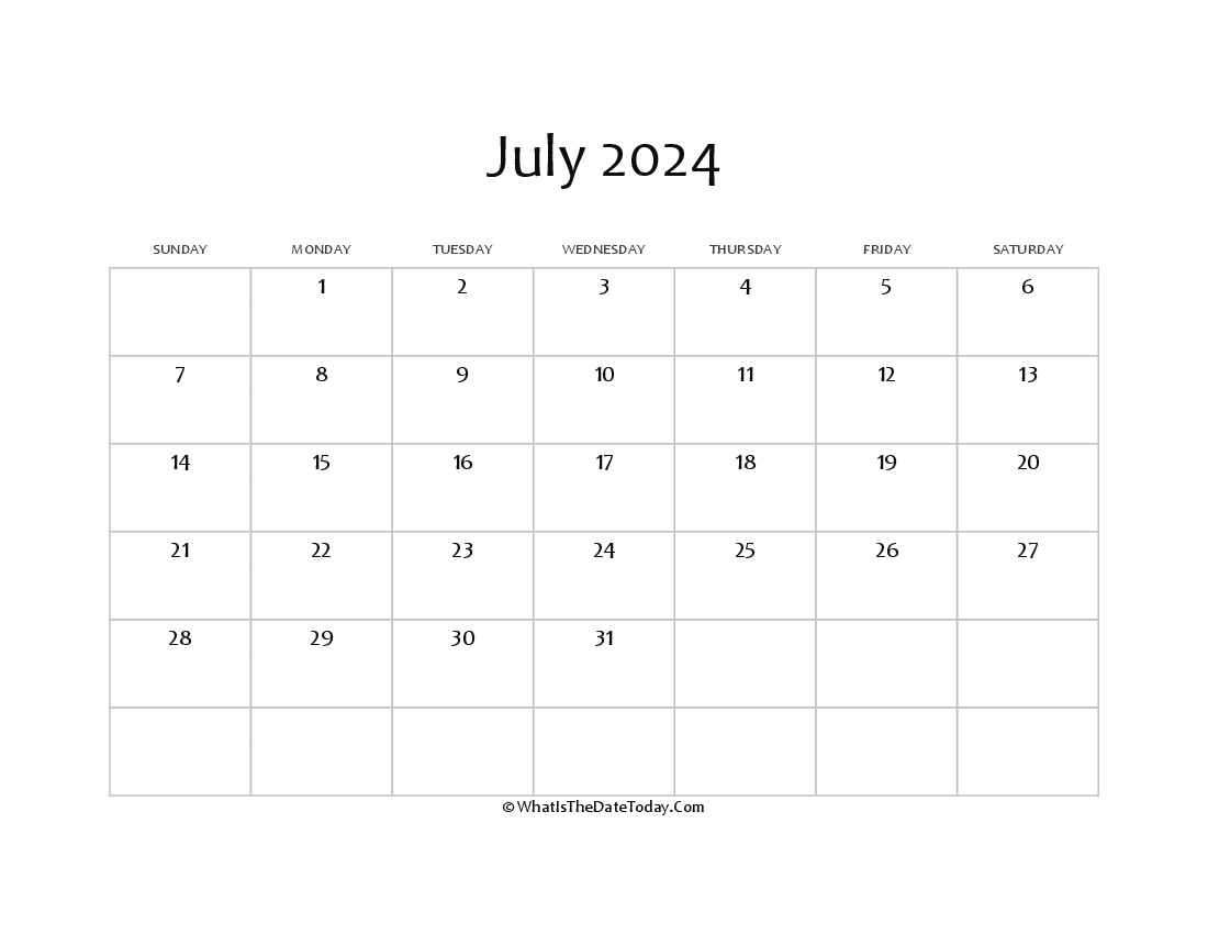 blank july calendar 2024 editable