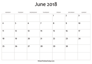 blank june calendar 2018 editable