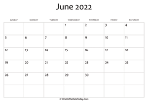 blank june calendar 2022 editable