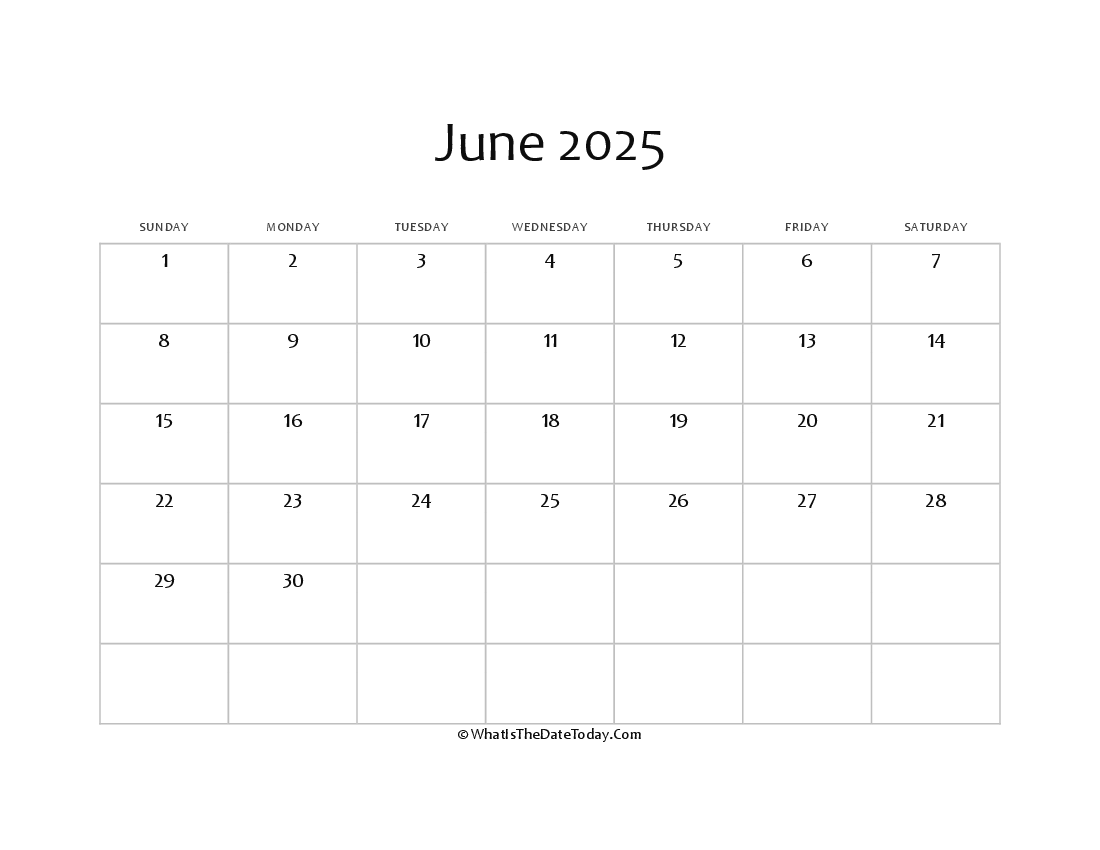 blank june calendar 2025 editable