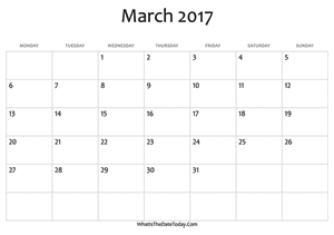 blank march calendar 2017 editable