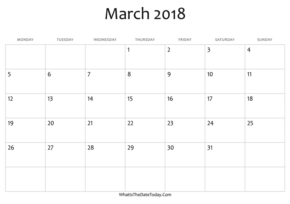 blank march calendar 2018 editable