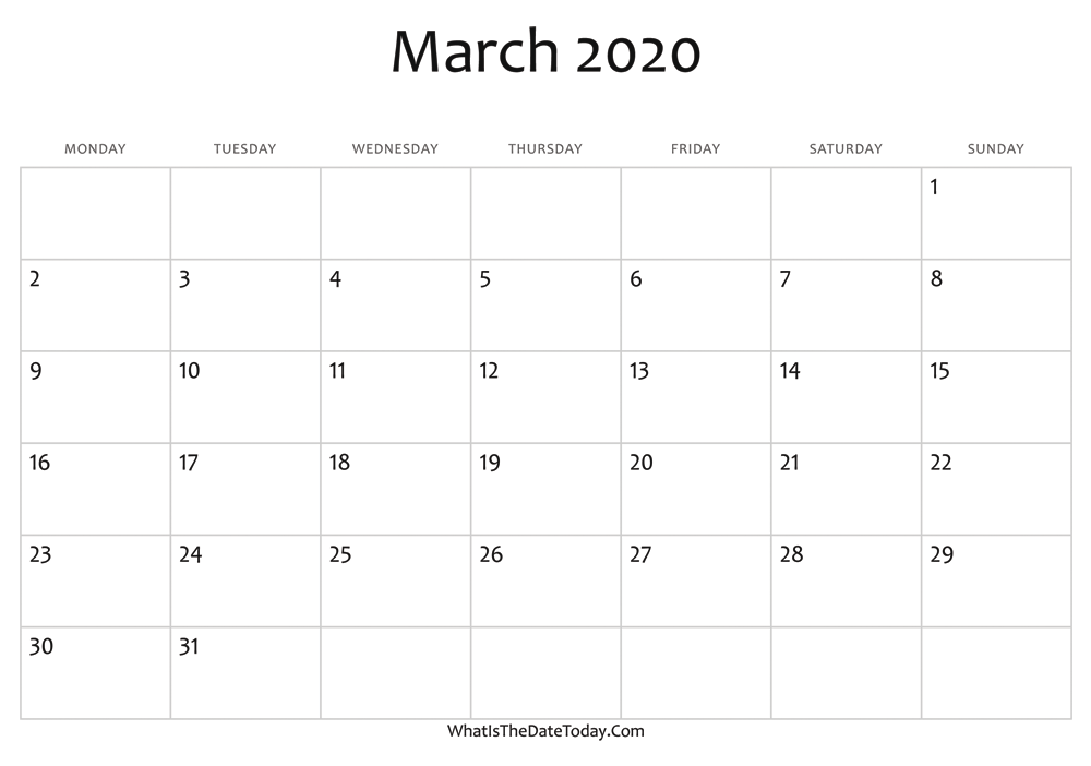 blank march calendar 2020 editable