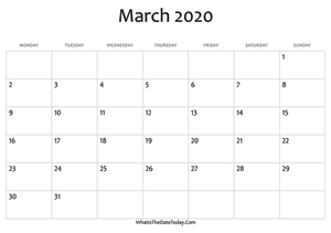 blank march calendar 2020 editable