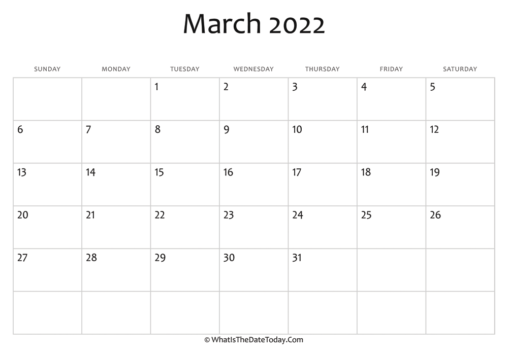 blank march calendar 2022 editable