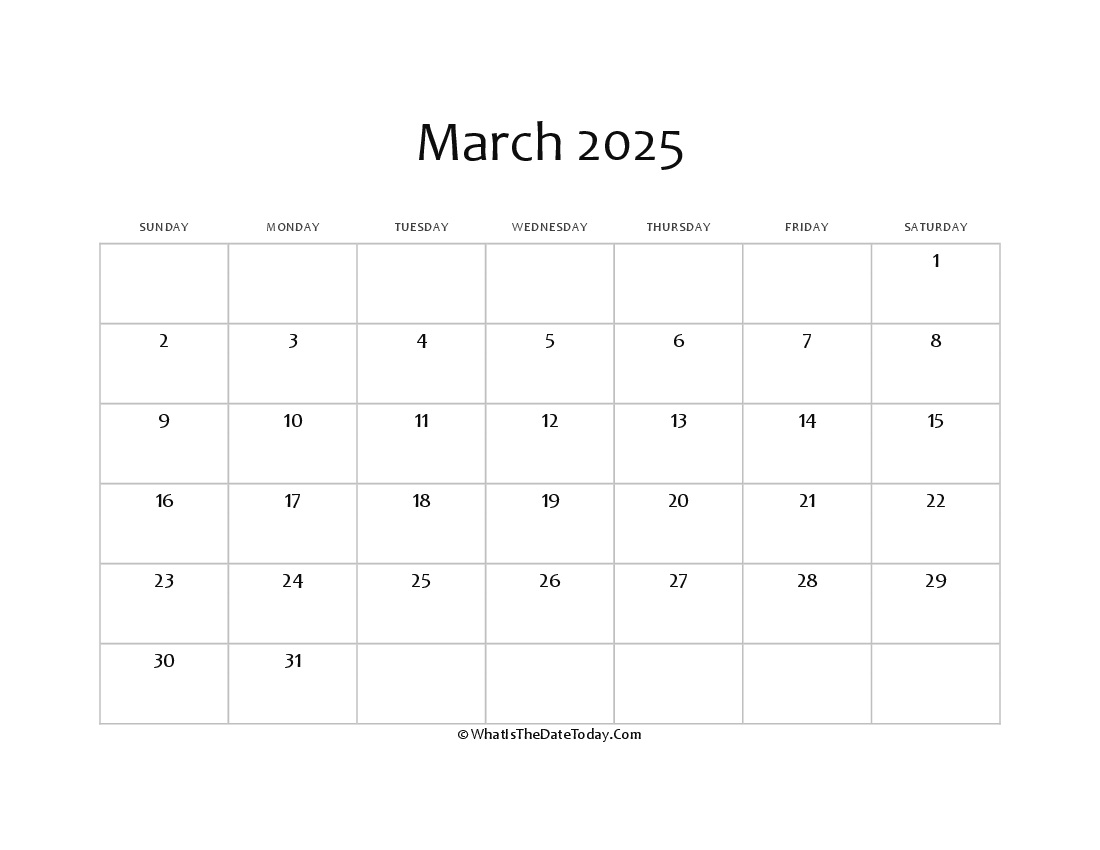 blank march calendar 2025 editable