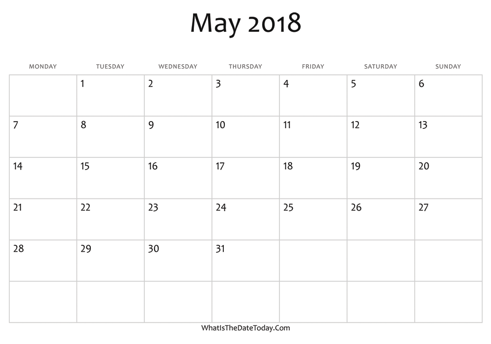 blank may calendar 2018 editable