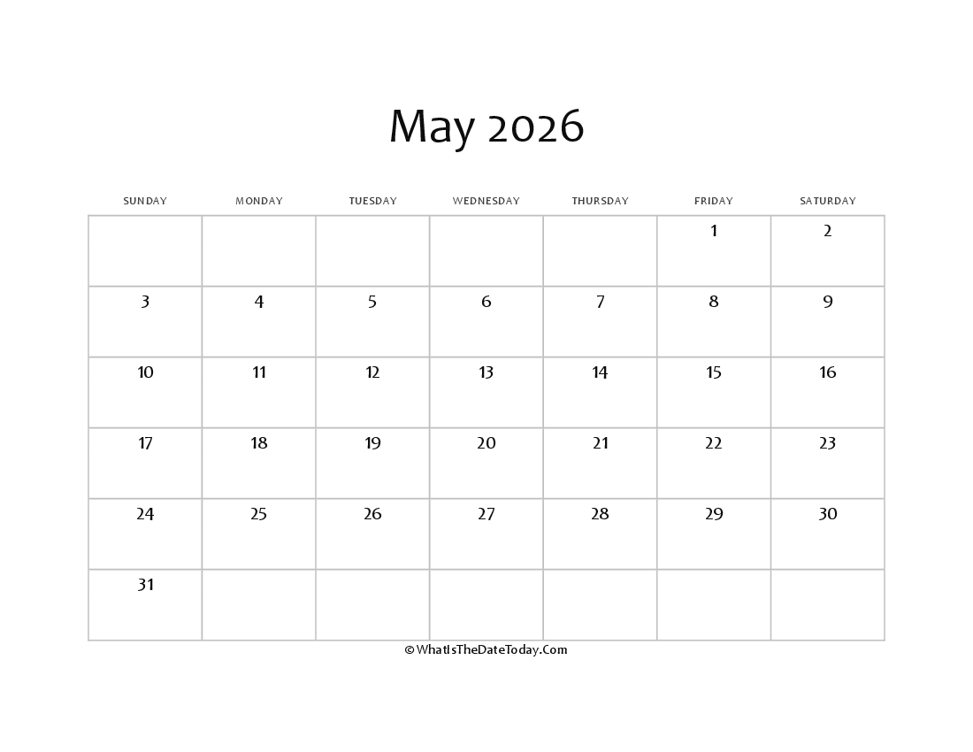 blank may calendar 2026 editable