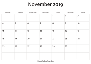 blank november calendar 2019 editable
