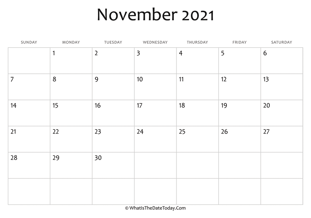 blank november calendar 2021 editable