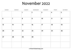 blank november calendar 2022 editable