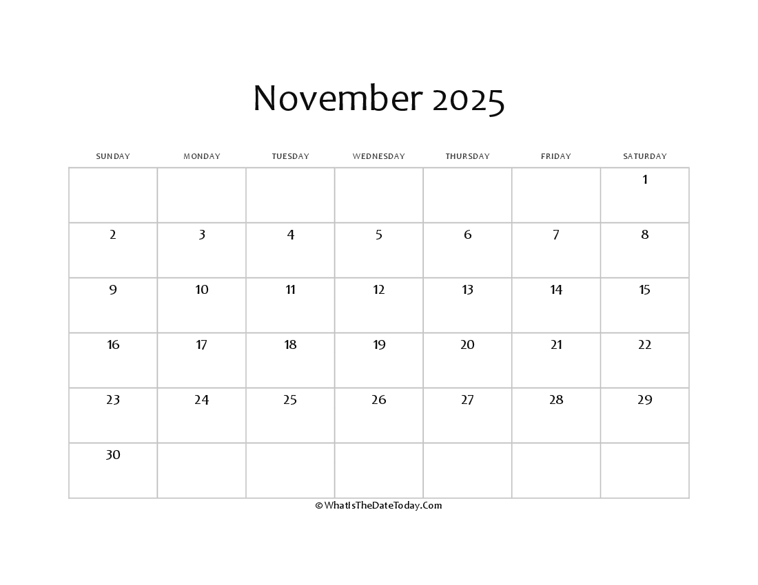 blank november calendar 2025 editable
