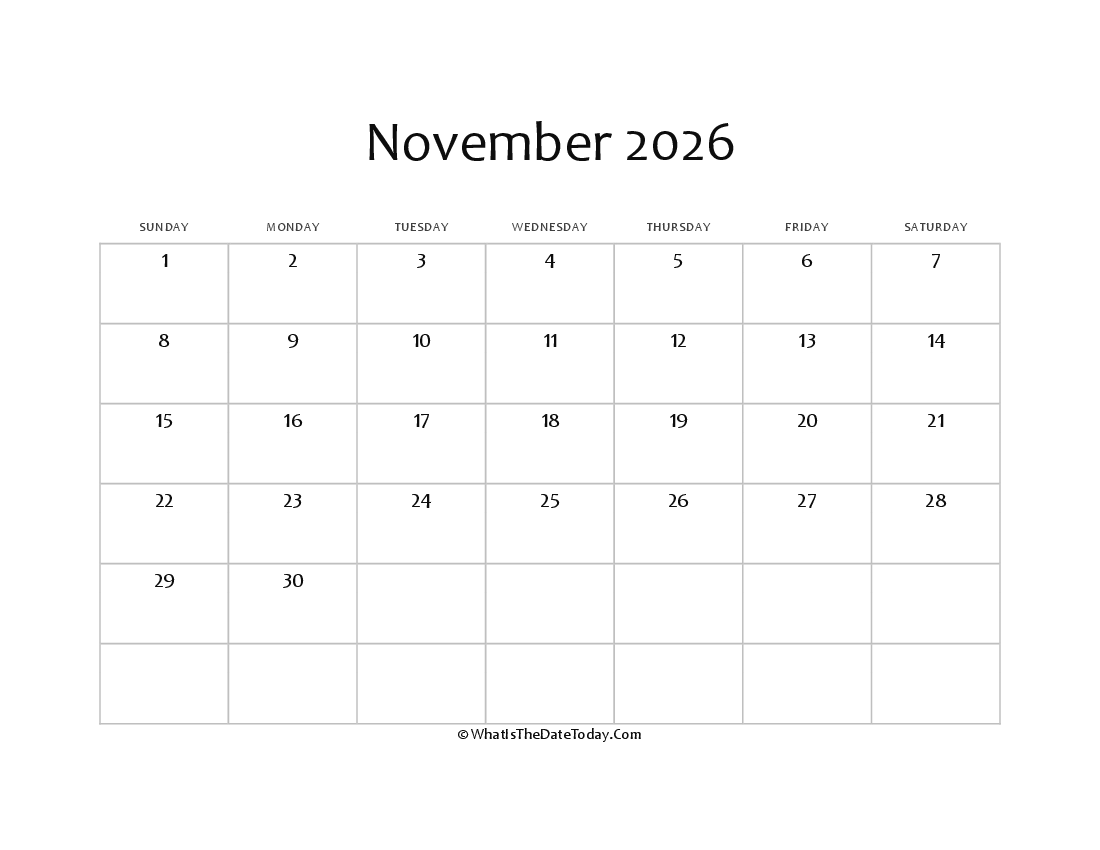 blank november calendar 2026 editable
