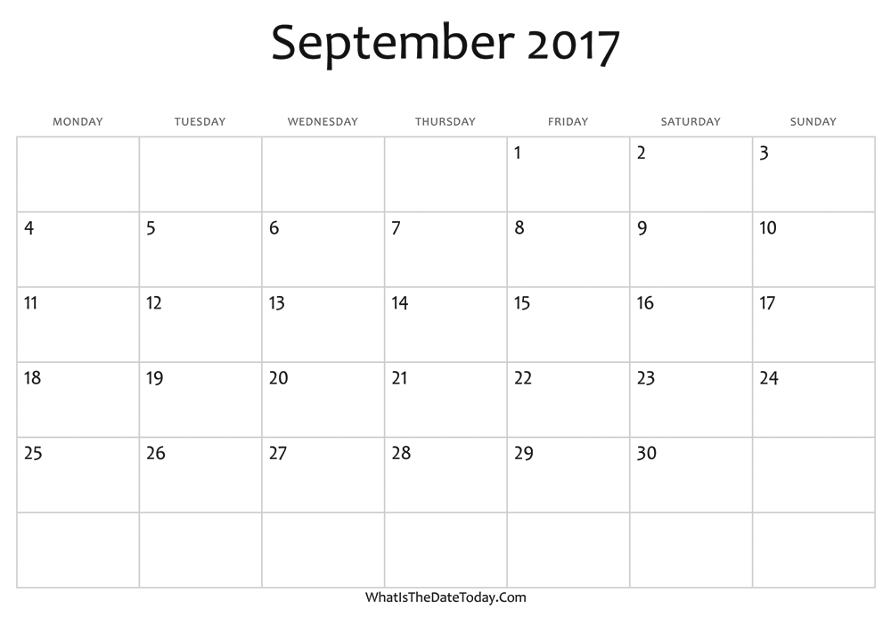 blank september calendar 2017 editable